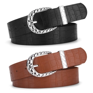 Cinture da donna in ecopelle coccodrillo con fibbie vintage argentate in nero e marrone