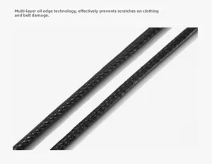 Detail of woven thin leather belt showing multi-layer edge paint and fine texture