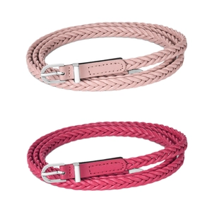 Ceinture tressée pour femme avec boucle en métal dans les tons rose et rose rouge
