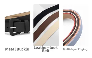 Detail view of smooth oil edge craft and black matte buckle on minimalist leather belts