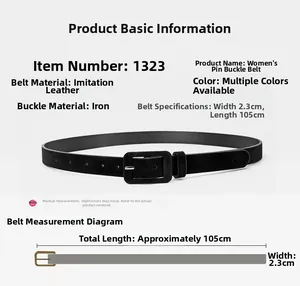 Detailed size chart for women faux leather belt with metal pin buckle width 2.3cm