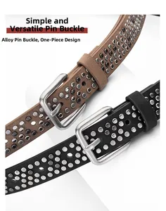 Détail de ceintures punk avec boucle en alliage argenté et rivets métalliques ronds