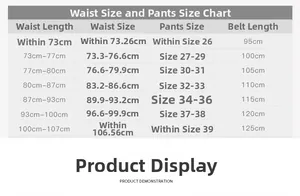 Detailed size guide table for women's belts from 95cm to 125cm with waist measurements