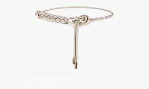 Macro shot of off-white braided waist rope with premium polished metal end tips