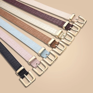 Women Fashion Crocodile Pattern PU Leather Belt With Golden Alloy Square Pin Buckle Elegant Thin Jeans Dress Waist Belt