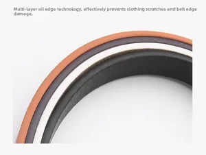 Detailed macro view showing multiple oil-edge craftsmanship layers on the leather belt edge