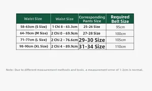 Size chart for women's vintage waist belt showing measurements from S to XL in cm