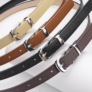 Versatile Women Slim PU Leather Belt With Polished Alloy Pin Buckle Lychee Texture Fashion Commuter Waist Belt For Jeans