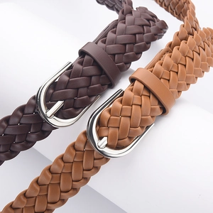 Vintage Hand Woven Braided PU Leather Belt For Women Men Retro Pin Buckle Thin Waist Belt For Jeans Casual Fashion Gift