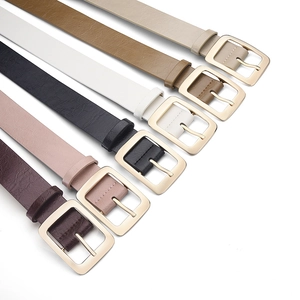 Women's minimalist PU leather belts with gold buckles in six elegant colors