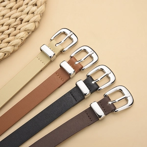 Minimalist PU leather belt set with silver pin buckle in four classic assorted colors
