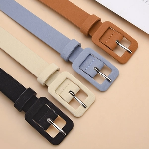 Women Faux Leather Fashion Belt With Covered Square Pin Buckle Minimalist Decorative Waistband For Dresses And Jeans