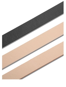 Detailed view of women's PU leather belt featuring natural lychee grain texture in black and beige
