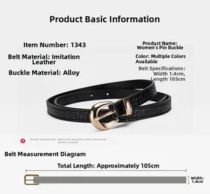 Tableau des tailles pour ceinture fine en simili cuir noir à motif crocodile et boucle