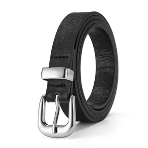 Classic black PU leather belt with silver needle buckle for suits and jeans