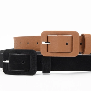 Classic black and brown PU leather belts with rectangular covered buckles for women