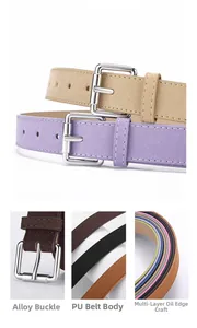 Détails de ceintures en cuir PU mat avec boucles carrées argentées en diverses couleurs