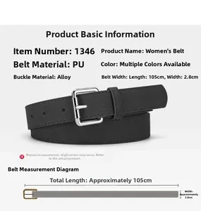 Spécifications détaillées de la ceinture noire en cuir PU, dimensions 105cm x 2,8cm et boucle