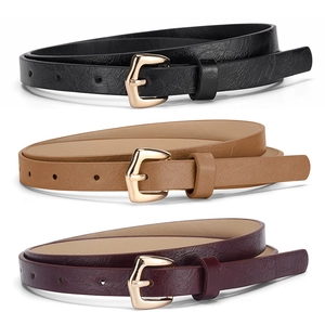 Women's Skinny PU Leather Belt Minimalist Alloy Pin Buckle Fashion Thin Waist Belt For Jeans Dresses Casual Accessories