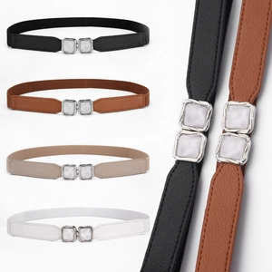 Women Elastic Slim Waist Belt PU Leather Solid Color Simple Waist Band For Dress Sweater High Stretch Decorative Belt