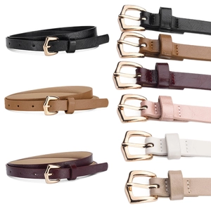 Women's 6-color slim PU leather belts with gold pin buckles for dresses and jeans