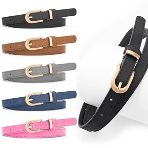 Cintura Sottile da Donna in Pelle PU Moda Consistenza Scamosciata Con Fibbia ad Ardiglione in Lega Dorata per Vestito Jeans