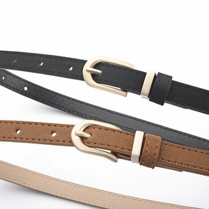 Cinture sottili da donna in ecopelle con fibbie a ferro di cavallo dorate in nero e marrone