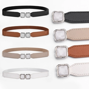 Elastic waist belt for dresses in black coffee apricot and white with silver buckle