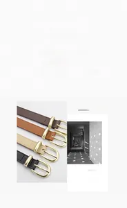 Lot de quatre ceintures fines en similicuir noir, beige, fauve et marron avec boucles dorées