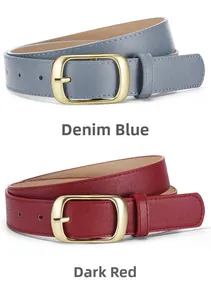 Détails de ceintures en cuir bleu denim et rouge foncé avec boucles dorées et texture