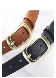 Détails des ceintures en cuir noir et marron avec boucles à ardillon dorées minimalistes