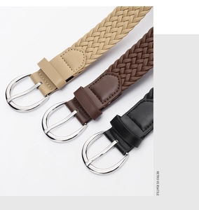 Détails de ceintures tressées en similicuir en kaki, marron et noir avec boucles métalliques