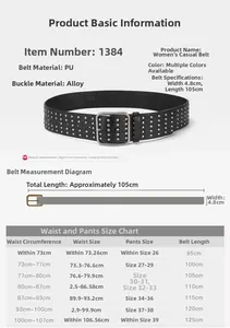 Size guide for women punk wide belt with silver alloy buckle and PU leather material