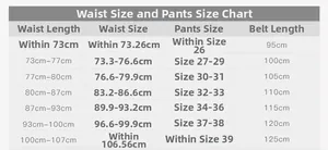Comprehensive waist and belt size chart showing measurements from 95cm to 125cm for women