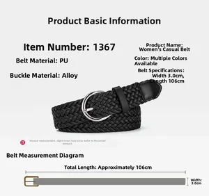 Guide des tailles pour ceinture tressée femme en PU avec boucle et dimensions détaillées