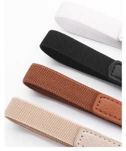 Detail of adjustable elastic waist belts in four colors with high-quality lychee leather ends
