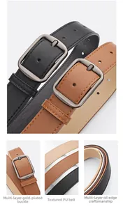 Detail of matte silver brush-finish buckle and high-quality PU leather strap texture