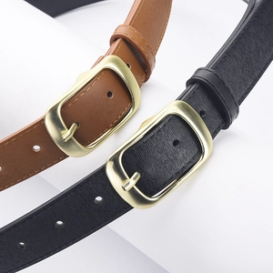 Ceintures fines en cuir texturé pour femmes avec boucles dorées noires et marron