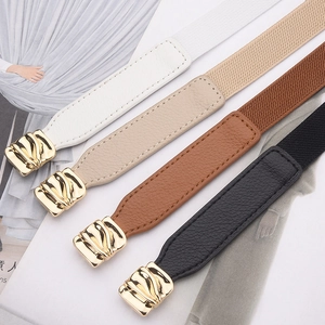 Elegant skinny elastic waist belt in four colors with a unique golden buckle for dresses