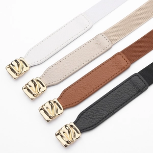 Elastic waist belt for women with golden wave metal buckle in four classic colors