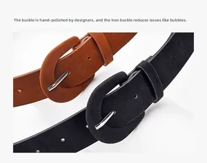 Détails de boucles de ceinture en daim synthétique mat faites à la main en noir et marron