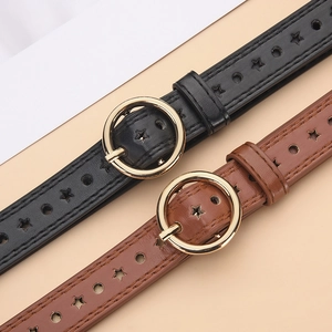Kids trendy star cutout belts in black and brown with golden round buckles