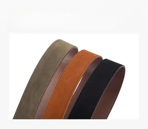 Detailed macro shot showing the fine texture of faux suede PU belts in three colors