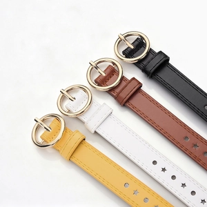 Kids trendy star-punched belts with golden round buckles in black, brown, white and yellow