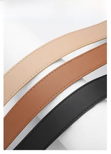 Detailed view of high-quality PU leather belts in black, brown and beige colors