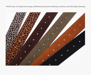 Detail showing multi-color suede PU belts with high-quality oil edge and buckle finishes