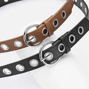 Punk style faux leather belts with silver eyelets in black and brown colors