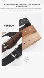 Detail of PU leather belts with metal pin buckle and round silver metal studs