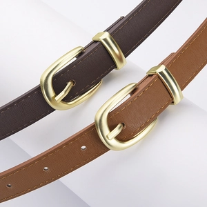 Ceintures vintage en cuir PU pour femmes en marron et fauve à boucles dorées