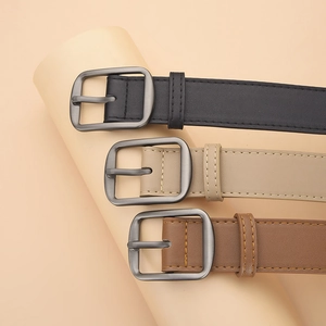Minimalist matte silver buckle leather belts in black, khaki, and brown for jeans